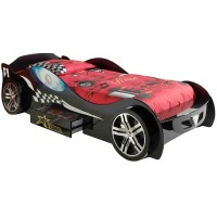 Pat Masina Silverston Race Car negru roti 3D si sertar Pat Masina Silverston Race Car negru roti 3D si sertar